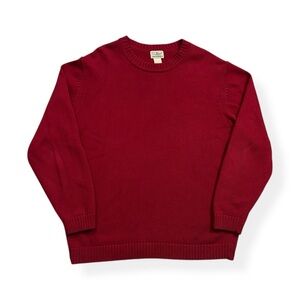 Vintage 1990s LL Bean Men’s Red Cotton Knit Pullover Crew Neck Sweater